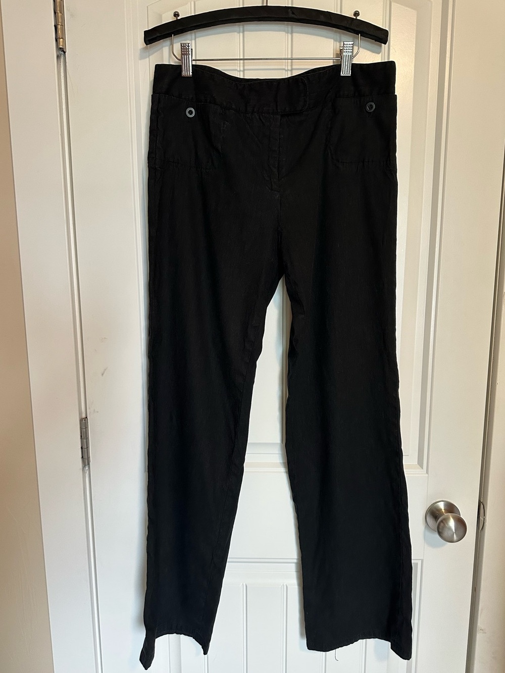 Max Studio Linen Blend Black Straight Wide Leg Pants